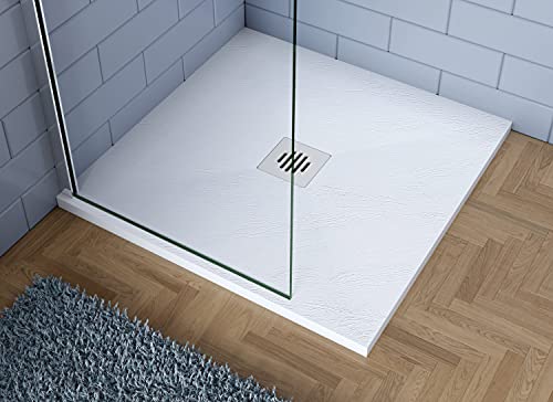 80x80cm Plato de ducha AICA blanco textura pizarra+Accesorios de desagüe
