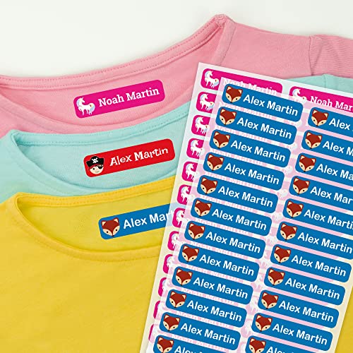 96 Etiquetas para ropa personalizadas Stikets® con 1 línea de texto para marcar todas las prendas de los niños para el cole o la guardería