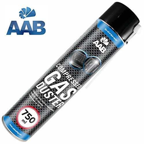 AAB Spray de Aire Comprimido 750ml para Limpiar Teclados, Ordenadores, Copiadoras, Cámaras, Impresoras y Otros Equipos Eléctricos, Efectividad Limpieza sin CFC's, Eliminación de Polvo, Limpiar PC
