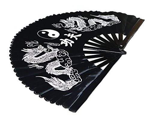 Abanico plegable de bambú, para la práctica de Kung Fu, Tai Chi, artes y bailes, estilo chino, diseño de dragón doble