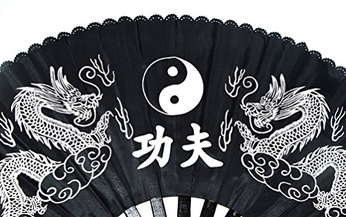 Abanico plegable de bambú, para la práctica de Kung Fu, Tai Chi, artes y bailes, estilo chino, diseño de dragón doble