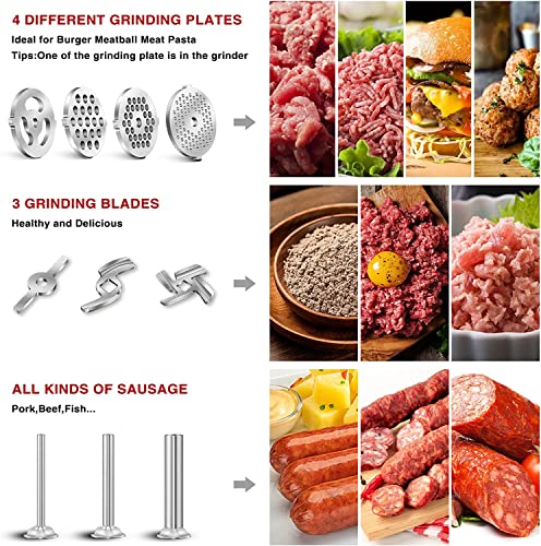 Accesorio para Kitchenaid Artisan- Picadora de Carne Accesorios Incluye 3 Tubos para Maquina Salchichas, 4 Placas de Picado, 2 Cuchillas, Smash Burger (Sólo incluye accesorios. artisan no incluido)