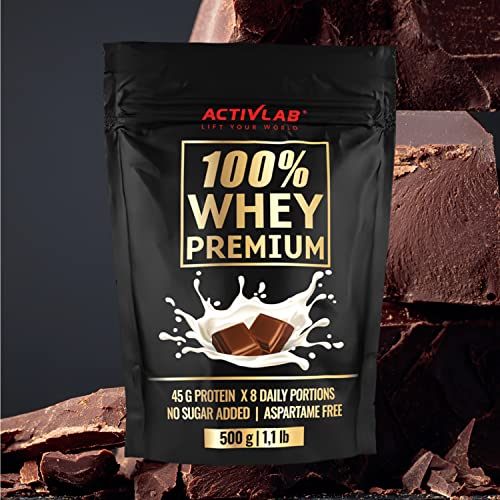 ACTIVLAB - 100% Whey Premium 500g, Proteína de Suero en Polvo, con BCAA, para el Desarrollo y Recuperación Muscular, Bajo en Azúcares, Sabor Chocolate, Contiene 16 Porciones.