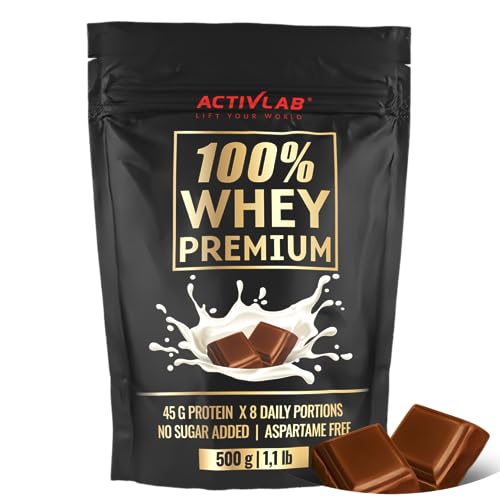 ACTIVLAB - 100% Whey Premium 500g, Proteína de Suero en Polvo, con BCAA, para el Desarrollo y Recuperación Muscular, Bajo en Azúcares, Sabor Chocolate, Contiene 16 Porciones.