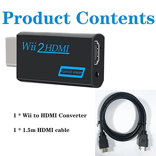 Adaptador Wii hdmi, Convertidor Wii A Hdmi, Adaptador Convertidor HD 1080p/720p con Audio De 3,5 Mm Y Salida Hdmi + Cable Hdmi De 1,5 M para Monitor Wii, TV, Proyector (Negro)
