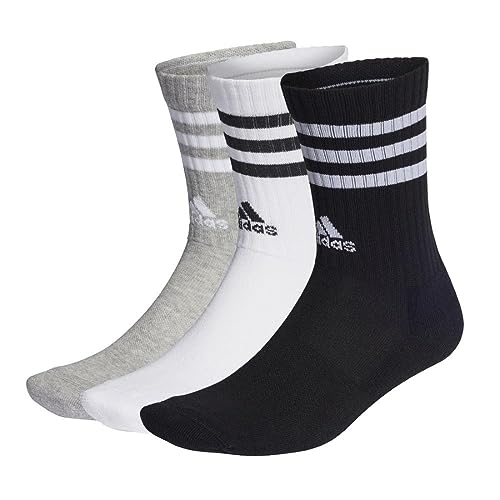 adidas 3-stripes Cushioned Crew Socks 3 Pairs Calcetines, Medium Grey Heather/White/Black/White, XL Unisex adulto