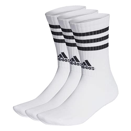 adidas 3-stripes Cushioned Crew Socks 3 Pairs Calcetines, White/Black, M Unisex adulto