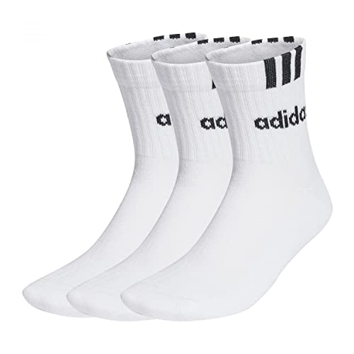 adidas 3-stripes Linear Half-crew Cushioned 3 Pairs Socks Calcetines, White/Black, M Unisex adulto
