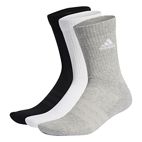 adidas Cushioned Crew Socks 3 Pairs Calcetines, Medium Grey Heather/White/Black, M Unisex adulto
