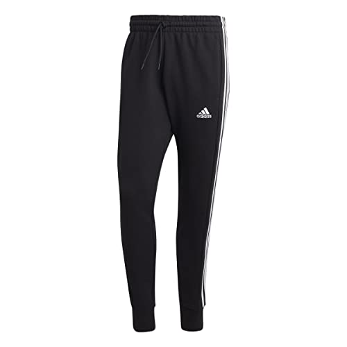 adidas Essentials French Terry Tapered Cuff 3-stripes Joggers Pants, Black/White, M Hombre