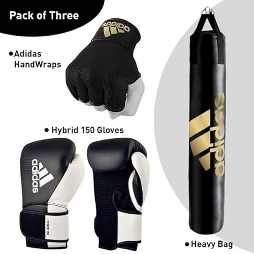Adidas Home use Heavy Bag with Hybrid 150 Boxing Gloves and Protective Inner Gloves - Home Gym Bundle Deal- for Boxing , Kick Boxing Punching and Training