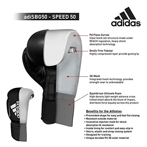 adidas Speed 50 – Guantes de Boxeo para Hombre, Hombre, Speed 50, Blanco y Negro