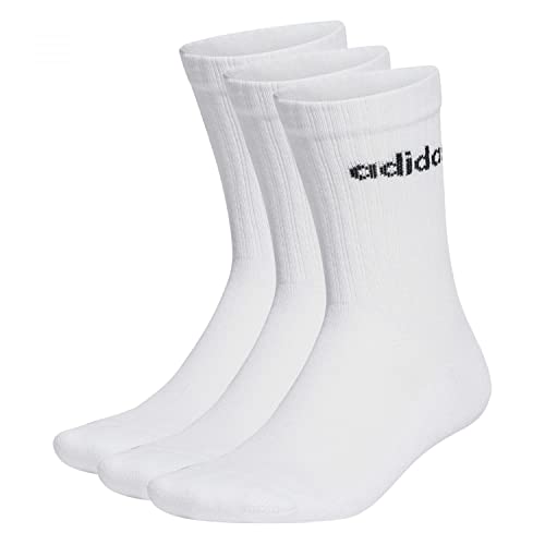 adidas Unisex adulto Linear Crew Cushioned 3 Pairs Calcetines clásicos, White/Black, M