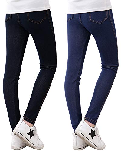 Adorel Leggings Vaqueros Pantalones Elástico Niña Pack de 2 Negro y Azul Marino 10 Años (Tamaño del Fabricante 150)