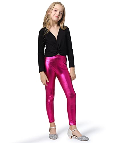 Adorel Leggins Brillantes para Niña Mallas Baile Pantalones Rosa Roja 10 Años (Tamaño del Fabricante 150)