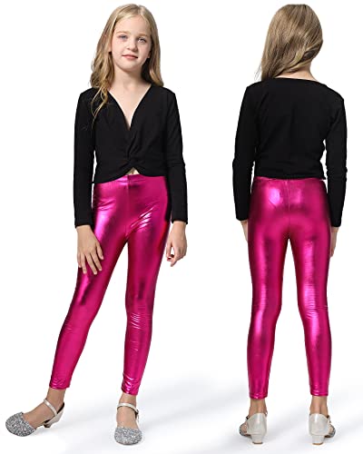 Adorel Leggins Brillantes para Niña Mallas Baile Pantalones Rosa Roja 10 Años (Tamaño del Fabricante 150)