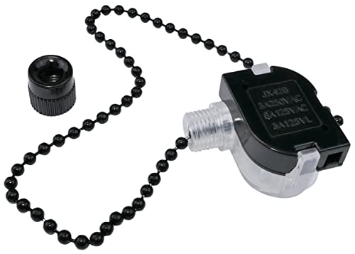 AERZETIX - C53540 - Interruptor de cadena/cordón 34x28x16mm - 3A 250 VAC/6A - color de cadena: negro - longitud 220mm - para lámpara de pared ventilador de techo