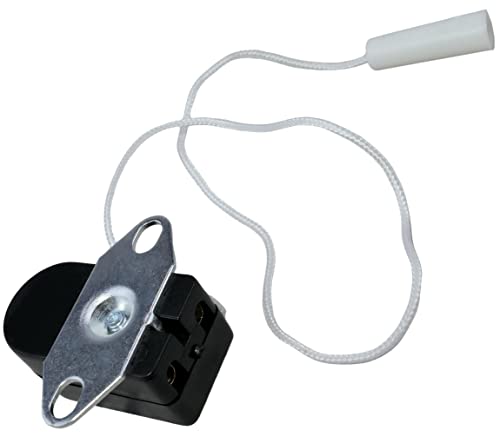 AERZETIX - C53542 - Interruptor de cuerda/cordón 28x15x12mm 2A 250 VAC con placa metálica 31mm - longitud de cuerda 220mm - caja negra y cordón blanco