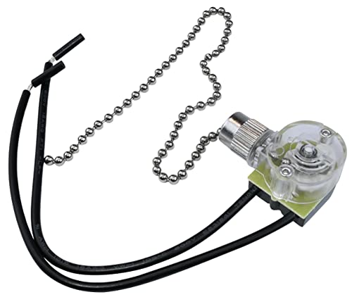 AERZETIX - C53544 - Interruptor de cadena/cordón 34x25x17mm con cables eléctricos 140mm - 3A 250 VAC - color de cadena: plata - longitud 220mm - para lámpara de pared ventilador de techo