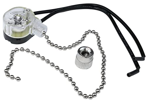 AERZETIX - C53544 - Interruptor de cadena/cordón 34x25x17mm con cables eléctricos 140mm - 3A 250 VAC - color de cadena: plata - longitud 220mm - para lámpara de pared ventilador de techo