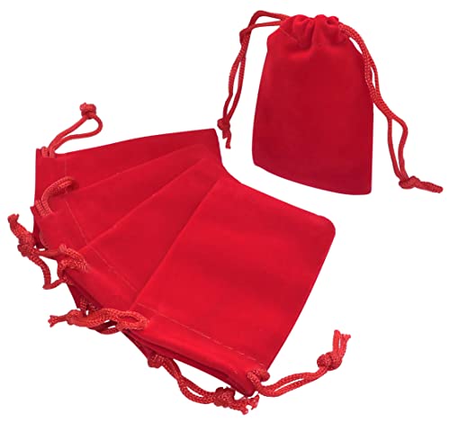 AERZETIX - C53807 - Juego de 5 bolsitas para joyas/bolsas de regalo/joyería/cosméticos 50x70 mm - en terciopelo - cierre con cordón - color rojo
