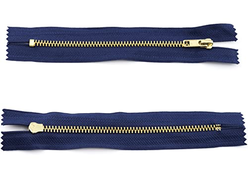 AERZETIX - C61239 - Juego de 2 Cremalleras no separables 14cm en metal - cierre de cremallera - color azul oscuro - costura marroquinería bolsas falda vestido ropa pantalones mercería