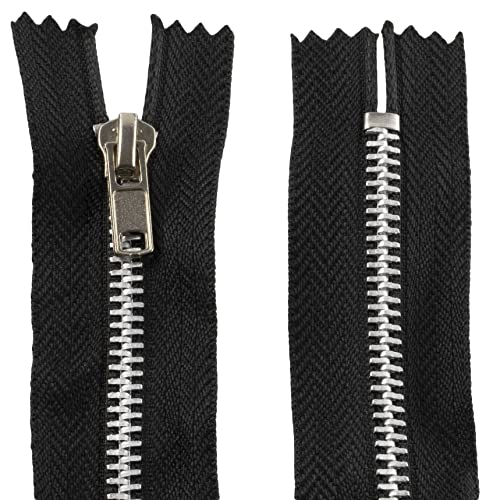 AERZETIX - C61500 - Cremallera N°4 no separable 12cm en metal - acabado aluminio - color negro - cursor marroquinería tirador costura jeans falda vestido pantalones mercería