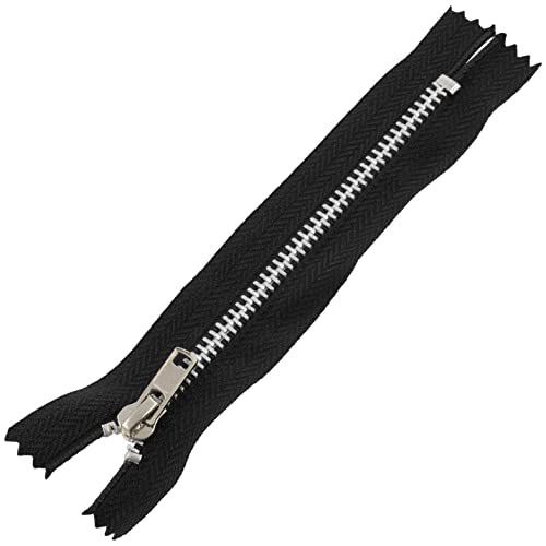 AERZETIX - C61500 - Cremallera N°4 no separable 12cm en metal - acabado aluminio - color negro - cursor marroquinería tirador costura jeans falda vestido pantalones mercería