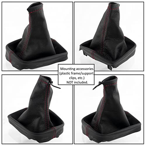 AERZETIX - C63312 - Funda para palanca de cambios en piel genuina - compatible con Peugeot 207 de 2006 a 2012 - color: negro con costuras rojas - para caja de cambios manual