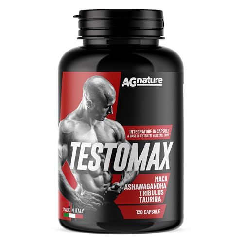 AG nature Testosterona Hombre Aumento Masa Muscular 120 Cápsulas | Suplemento Fuerte Energizante con Maca Peruana, Magnesio, Zinc y Vitamina B6