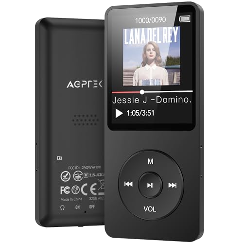 AGPTEK 32GB MP3 Reproductor, 1.8" Pantalla MP3 HiFi Música Portátil sin Pérdida, MP3 Player con Line-in,Altavoz,Radio FM,Grabación,E-Book, Soporta 128GB TF(No Incluido)