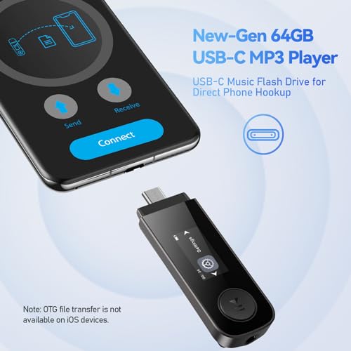 AGPTEK 64GB Reproductor MP3, Bluetooth 5.3 MP3 Tipo-C Sport Clip Reproductor de Música HiFi Portátil Sin Pérdida con Radio FM/Recorder, Reproductor MP3 Soporta Teléfono