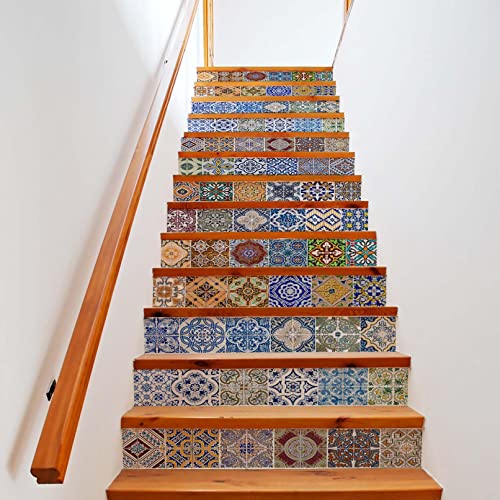 AGSYFFD Pegatina 3D para escaleras, autoadhesiva, para escaleras, removible, para decoración del hogar (39.4 pulgadas de largo x 7 pulgadas de ancho x 13 piezas)