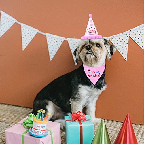 AIBAOBAO Perro Cumpleaños, Sombrero de Cono de Cumpleaños de Perro, Triángulo de Bandana de Cumpleaños de Perro, Sombrero Pañuelo, Decoración de Cumpleaños Gato Mascota o Cachorro (Rosado)