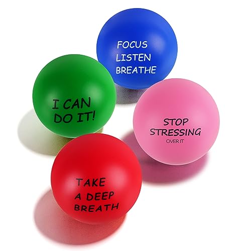 Ainiv 4Pz Motivacional Pelota Antiestrés Stress Ball Fidget Toys, Squishy Pack Pelota Antiestres Adultos Mano, Bolas de Estrés, Pelotas de Espuma, Juguetes Antiestres Niños Adultos, Bola Antiestres