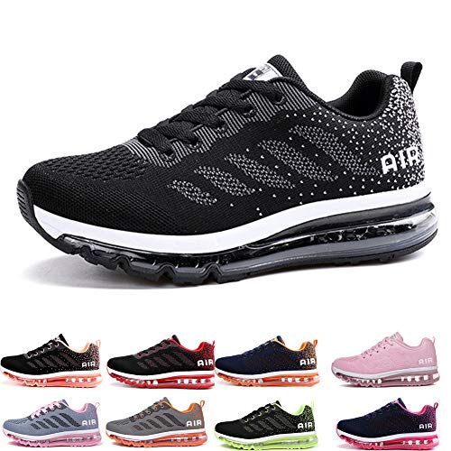 Air Zapatillas de Running para Hombre Mujer Zapatos para Correr y Asfalto Aire Libre y Deportes Calzado Blanco Negro