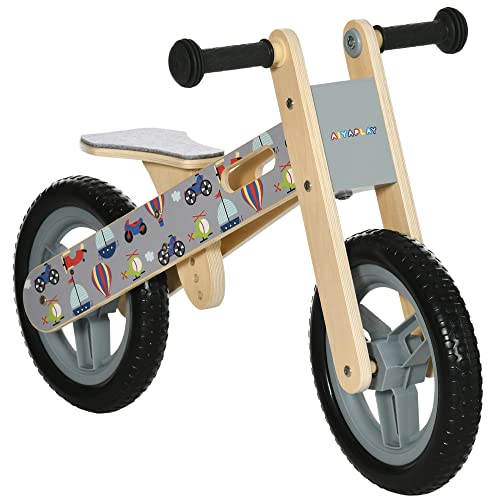 AIYAPLAY Bicicleta sin Pedales de Madera para Niños de 3-6 Años con Sillín Ajustable de 34-40 cm Bicicleta de Equilibrio Infantil con Ruedas de 12" Carga 30 kg 87x37x50 cm Gris