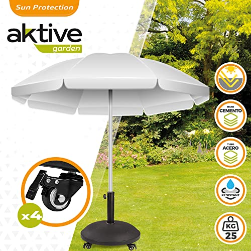AKTIVE 53899 - Soporte parasol cemento con ruedas AKTIVE Garden circular, Color Gris, 25 kg