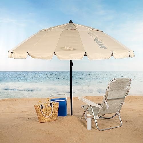 AKTIVE 62275, Sombrilla playa anti viento plegable Crema Ø220 cm, Inclinable, Con protección UV 50, paravientos playa, sombrilla parasol grande, parasol playa, sombrillas para playa