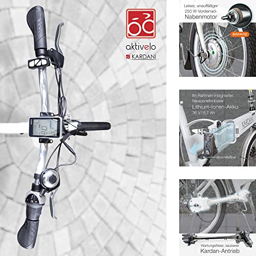 aktivelo Bicicleta eléctrica Plegable con cardán, Cambio Shimano Nexus de 7 velocidades de 20 Pulgadas, batería de 8,7 Ah con 9 Niveles de Asistencia del Motor, Pantalla LCD y Marco de Aluminio