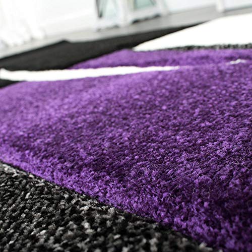 Alfombra Salón Tamaños Motivo Cuadros Rayas Diseño 3D Pelo Corto, tamaño:80x150 cm, Color:Púrpura