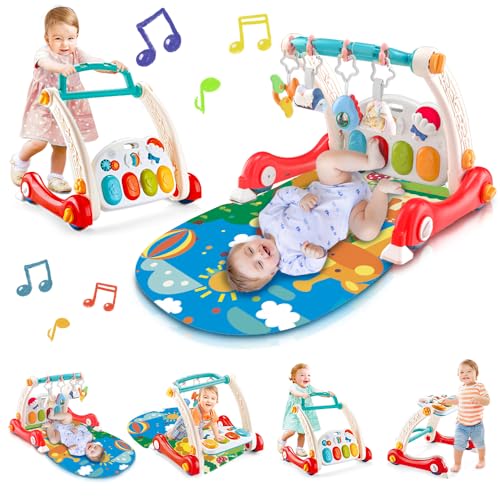 Alfombrilla de gimnasia Walker con piano, 4 en 1 Alfombrilla de juego Einstein con luces musicales, sonajero y juguetes para la dentición, el mejor regalo para bebés y niños de 3 6 9 12 meses