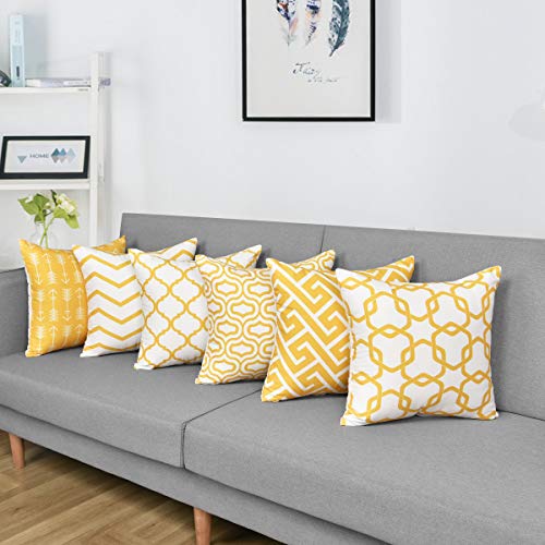 Alishomtll Juego de 6 fundas de cojín para exteriores, diseño geométrico, decoración para sofá o habitación, poliéster, 45 x 45 cm, color amarillo