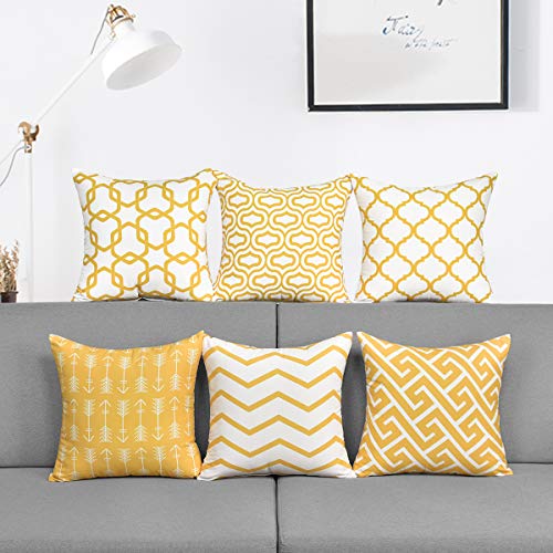 Alishomtll Juego de 6 fundas de cojín para exteriores, diseño geométrico, decoración para sofá o habitación, poliéster, 45 x 45 cm, color amarillo