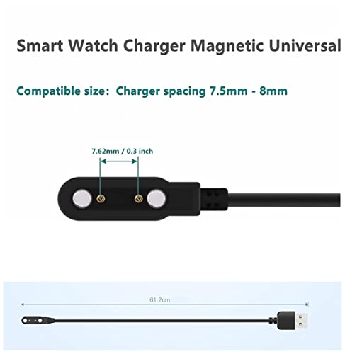 Aliwisdom Cargador magnético Universal para Reloj Inteligente, Cable de Carga de Repuesto de Magnético USB de Cargador de 2 Pines Cargador de Espaciado de Pines 7,62 mm - Accesorios de smartwatch