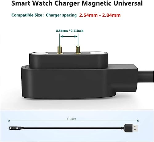 Aliwisdom Cargador Universal para Reloj Inteligente, Accesorios Smartwatch Cable de Carga Magnético USB 2 Pines Cargador de Espaciado de Pines 2,54 mm-2,84mm [2 Piezas] Modelo A + Modelo B