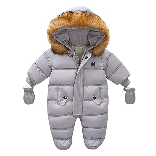 Allbestop Bebé niñas niños suéter abrigo invierno grueso cálido abrigos con capucha chaqueta mono traje de nieve ropa de nieve Abrigos Impermeables De Mujer (Grey, 9-12 Months)