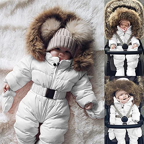Allbestop Mono para la nieve, chaqueta, abrigo, mono infantil, prendas de vestir exteriores para niñas, abrigo y chaqueta cálidos con capucha para bebés Ropa De 1 Ano (White, 9-12 Months)