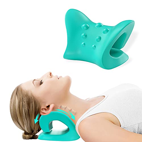 Almohada de tracción quiropráctica para relajar el cuello y los hombros, estiramiento de cuello, almohada para el alivio del dolor cervical y el alineamiento de la columna vertebral (verde)