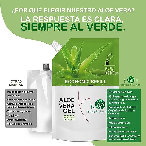 Aloe Vera Puro 100% Natural Cultivo Ecologico Lanzarote Aloe Vera Gel Hidratante Piel y Cabello After Sun Crema Post Depilacion After shave Hombre Acondicionador Pelo 500 ml